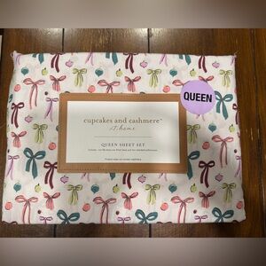 NWT Cupcakes and Cashmere Holiday Bow & Ornament Queen Sheet Set Christmas